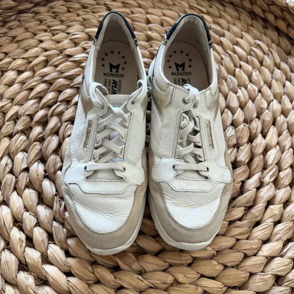 Mephisto‎ Lorane Women's Cream and Black Sneakers Leopard Accent Women’s 9.5 EUC - Picture 5 of 11